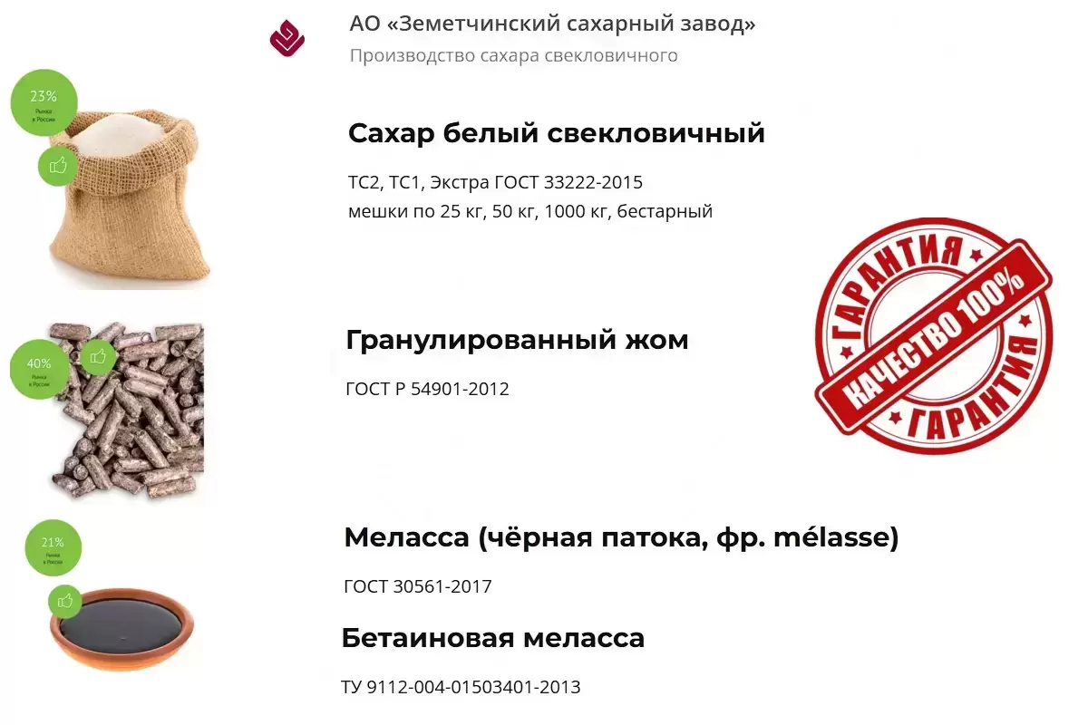 Сахар, жом и меласса напрямую от АО Земетчинский сахарный завод картинка из объявления